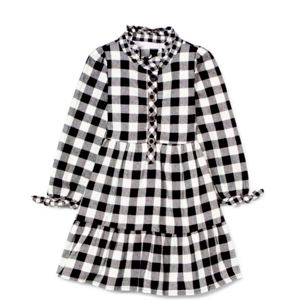 Black and White Gingham Tiered Button-Front Dress- Toddler